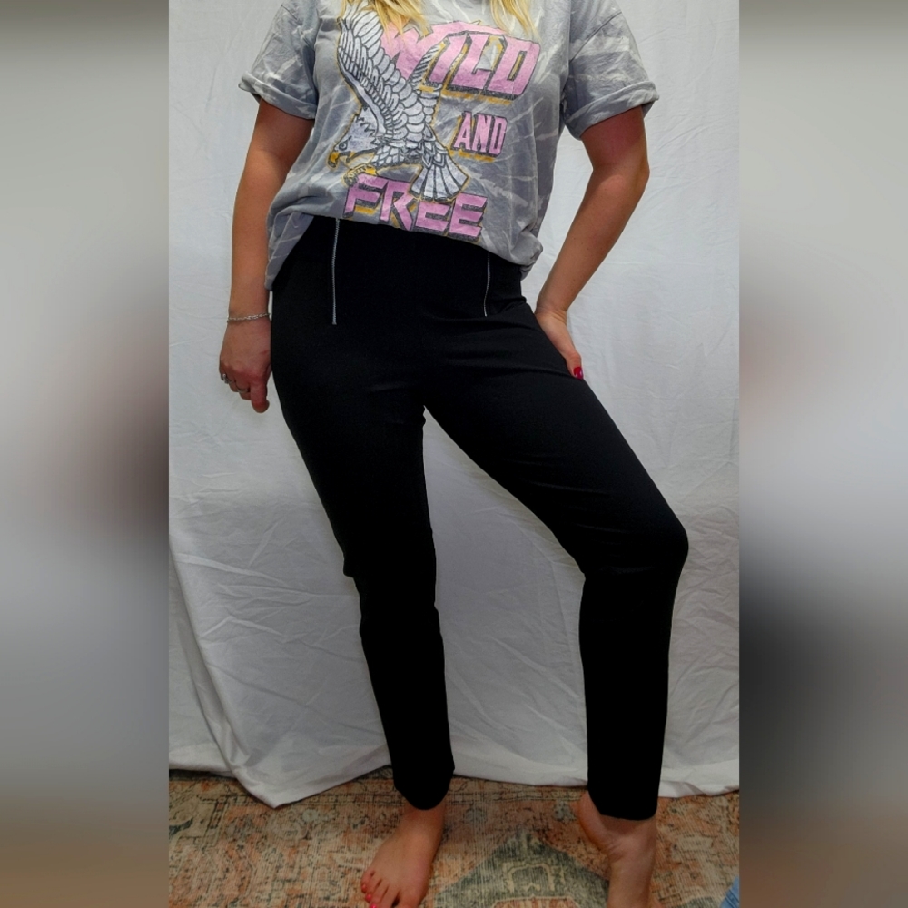 david meister black pants silver zipper. Laguious leggings.